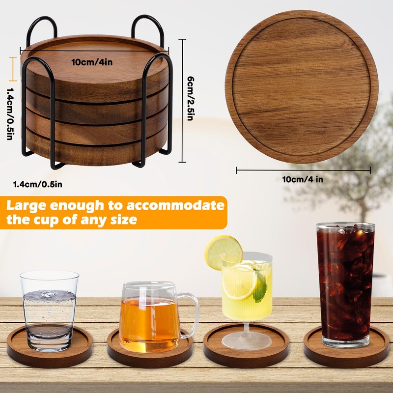 4 Pcs Wood Coasters for Drinks Absorbent, Wooden Coasters with