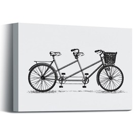 Retro Tandem Bike with Basket Farmhouse Wall Art Prints Artwork Decor for Bicycle Transportation Themed Canvas Wall Art Prints, Bathroom Bedroom Living Room Home Boys Room Decorations,11"x14",