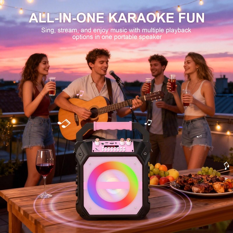 Bluetooth Karaoke Machine, Portable Karaoke with 2 Wireless Microphones, Karaoke