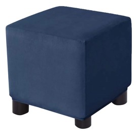 Bifaunvogel Ottoman Cover Square Velvet Storage Ottoman Slipcovers Thick Stretch Footrest Foot Stool Covers Protector with Elastic Band(Small-Navy)