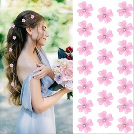 20 Pcs Mini Flower Rhinestone Hair Clips,Mini Clover Cute Hair Pins Wedding Bridal Hair Accessories Decorative Small Hair Clips for Girls Women (Dark Pink)