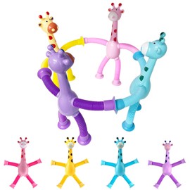 STQDEU Telescopic Suction Cup Giraffe Toy, Pack of 4 Telescopic Suction Cup Giraffes, Telescopic Giraffe with Suction Cups, Child-Friendly Toy for Home and Car (Fidget Giraffe Toy)
