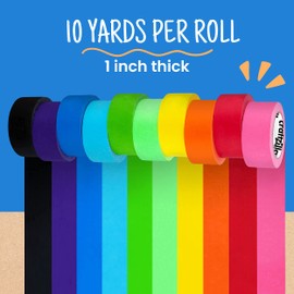 Craftzilla Colored Masking Tape - 10 Roll Multi Pack - 10 Yards Each - Colored Tape 1 Inch Wide - Great for Arts & Crafts, Labeling, and Color- Coding - Teacher Supplies