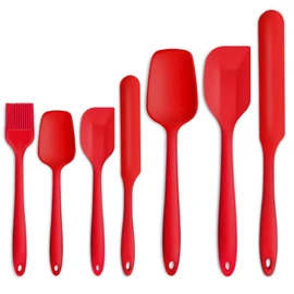 Juego de espátulas de silicona P&P CHEF 7 piezas de espátulas de goma rojas resistentes al calor, utensilios para hornear antiadherentes, utensilios de cocina para hornear, mezclar, mango ergonómico y diseño sin costuras, apto para lavavajillas