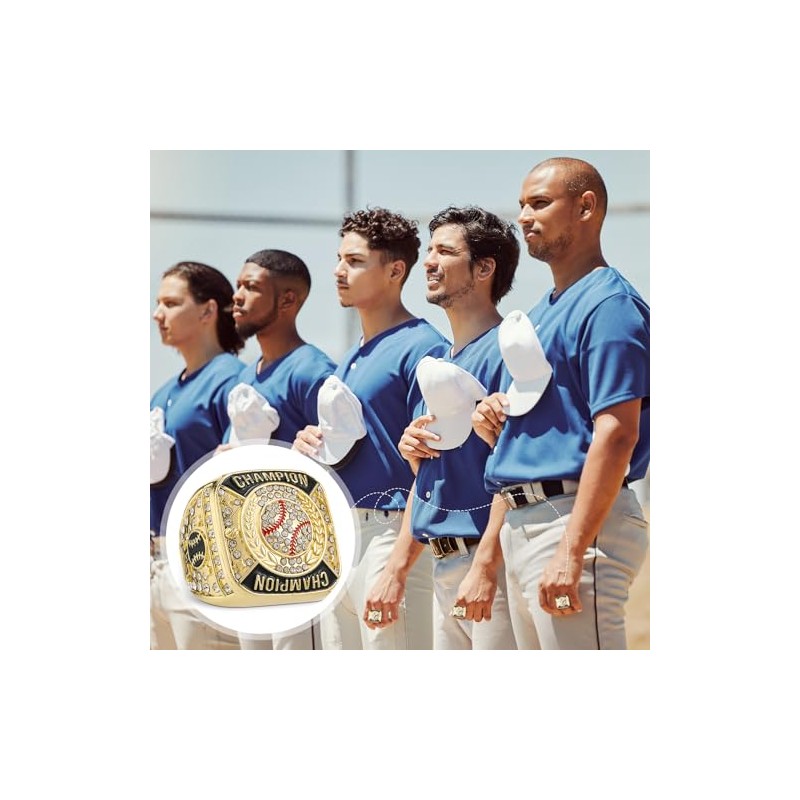 12 Pcs Baseball Championship Rings & Trophy Display Set