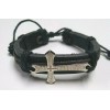 Syrios Gifts Black Leather Bracelet with Cross, Lords Prayer, Christian