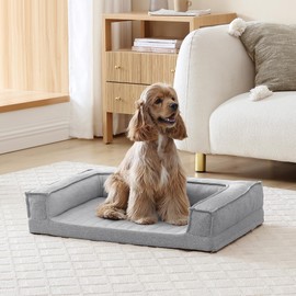 Arlee ThermaTec Cooling Mod Sofa Memory Foam Pet Bed, Qmax Cooling Fabric, Raised Edges for Comfort, Removable and Machine Washable Cover, Supportive Dog Bed for Crates, Kennels, Medium, Grey