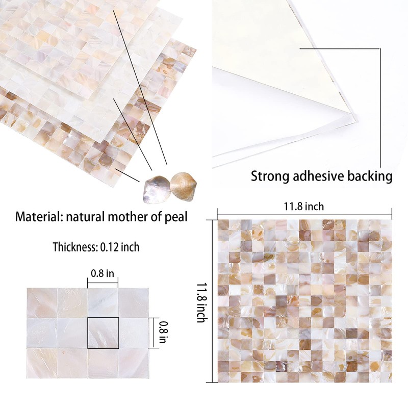 Peel and Stick Backsplash Mother of Pearl Tile, Yew &