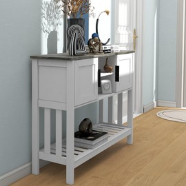 TaoHFE Entryway Table with Storage,Console Table with 2-Tier Shelves,Foyer Tables for Entryway Farmhouse with Door, Modern Farmhouse Sofa Table for Living Room,Dining Room Have Door,Oak