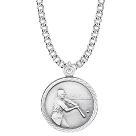 True Faith Jewelry 15/16 Inch Round Nickel Silver Boy's Baseball Medal St Christopher Protect Me Pendant Necklace, Sports Religious Jewelry Gift, Antique Finish, 20 Inch Chain