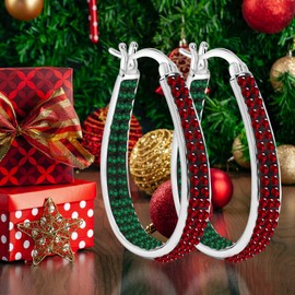 Crystal Hoop Earrings For Women Sparkly Earring Silver Plated White Red and Blue Earring Jewelry Gift