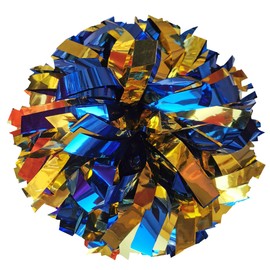 Danzcue Pompones metálicos de animadora de 6 pulgadas con mango de bastón, paquete de 2 (talla única, azul rey/oro)