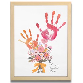 Flower Bouquet Handprint Kit, Mother's Day Gifts for Grandma, Mom, Grandparents from Daughter/Kids, Unique Gifts for Birthday Christmas, DIY Art Craft 12" X 16" Frame (Bouquet with a Bow, Natural)