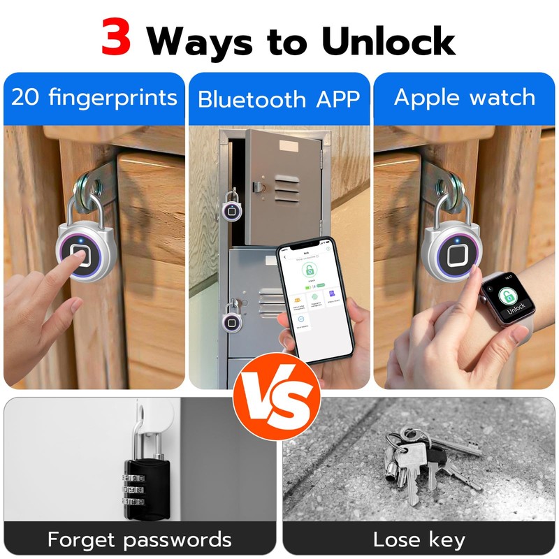 Dhiedas Fingerprint Padlock - Gym Locker with Bluetooth APP for