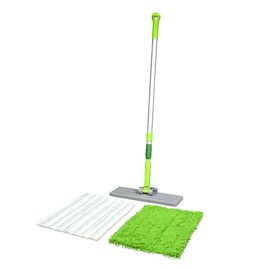 CleanAide Microfiber Hardwood Floor Mop – Flat Wet and Dry Flip System for Mopping, Dusting, Cleaning – for Laminate, Tile, Vinyl, Wood Flooring – Adjustable Extension Handle + 2 Reusable Pads