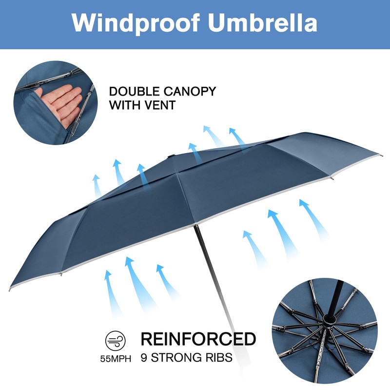 G4Free 42 Inch Windproof Folding Umbrella for Rain & Sun,