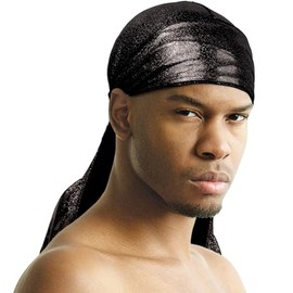 Titan SILKY METALLIC DURAG Silk Durag for Men Satin Durag Extra Long Tail Ultra Stretch, 1PC BLACK COLOR