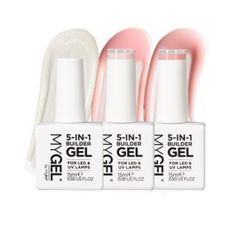 Mylee 5 in 1 Builder Base Strengthening Gel Trio 3x15ml, UV/LED Nail Polish Coat, Hard Strong Nails Tips & Extensions, Nail Art Decoration, Decals & Jewels, Professional Manicure Repair (Just Peachy)