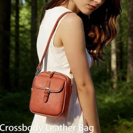 Crossbody Leather Bag, Large Capacity Anti-Theft Vintage Bag, Multi-slot Bag with with Adjustable Strap for Everyday Casual