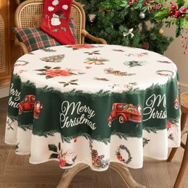 Karseteli Christmas Tablecloth, 60 Inch Round Waterproof Xmas Table Cloth, Washable Christmas Decoration Table Cover for Party Picnic Dinner