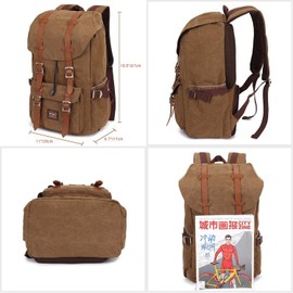 KAUKKO Women's Men's Students Backpack 17 Inch Backpack for 15 Inch Notebook Casual Daypacks Student Bag for Hiking 47 cm, 22.4 L Canvas, Canvas brown