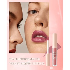 Matte Liquid Lipstick, Nude Red Velvet Lipstick Moisture Smooth Lip Stain Tint, 24H Stay Matte Lipstick, Non-Stick Cup Not Fade Long Wear Waterproof Lip Gloss Lipstick Gift for Women Girls-03#