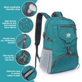Minicoco Lightweight Hiking Backpack Foldable Backpack Ultra Light Unisex Daypack Outdoor Waterproof Hiking Backpack for Camping, Outdoor, Hiking, Cycling (Teal Blue)