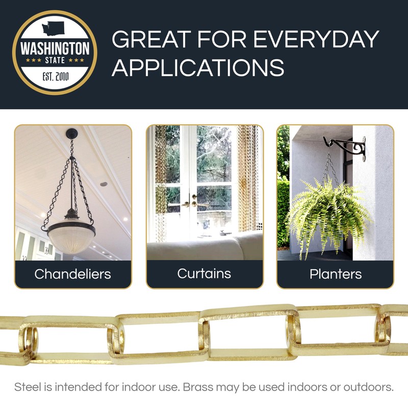 RCH Hardware Polished Nickel Solid Brass Chain for Hanging, Lighting