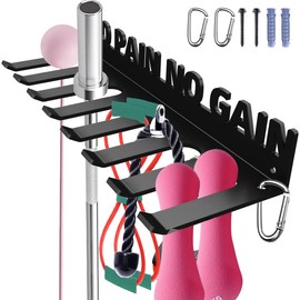 Home Gym Accessories Organization Storage Rack Equipment For Home 8 Hook Wall Hanger Display Gear Barbells Resistance Bands Jump Ropes Lifting Belt Hanger Accessories Hardware Included NO PAIN NO GAIN
