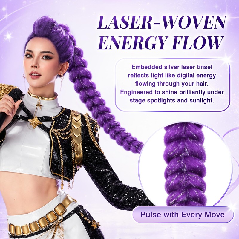 Purple Braiding Hair Ponytail Extensions 24 Inch Costume Cosplay Halloween