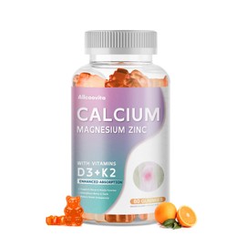Calcium Magnesium Zinc Gummies with Vitamin D3 & K2 - High Potency Enhanced Absorption -60 Orange Gummies Flavored.