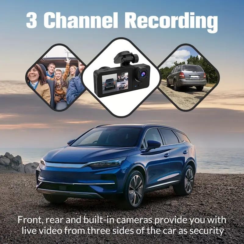 BCUOZ 3 Channel Dash Cam Front and Rear Inside, 1080P