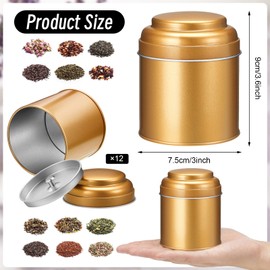 12 Pcs Tea Tin Canister with Airtight Double Lids 8 oz Round Tin Can Box Small Kitchen Tea Canister Loose Leaf Tea Storage Tea Containers for Loose Tea Bags Coffee Sugar Candy Spices (Bronze Gold)