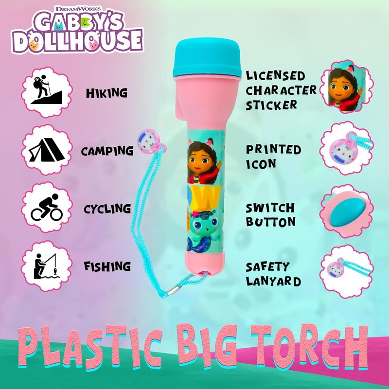 SRV Hub Gabby's Dollhouse Non-Slip Big Torch, 16cm Flashlight for