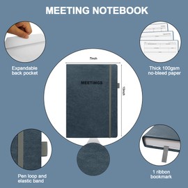 CalenDream Meeting Notebook for Work Organization - Work Planner Notebook With Action Items, Vegan Leather Cover, 200Pages (7" X 10") Project Planner For Men & Women, Blue