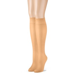 Grandeur Hosiery Women's Ladies Plus Size Queen Ultra Soft Mild Compression Microfiber Knee High Stockings 2-Pack Suntan 2X