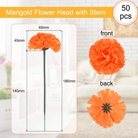 Syhood 50 Pcs Marigold Flower Heads Bulk Mexican Party Decorations Fiesta Supplies Day of The Dead Artificial Flowers with Stems DIY Marigold Garland(Orange,2.4 Inch)