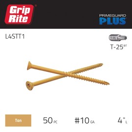 Grip-Rite L4STT1 PrimeGuard Plus #10 x 4 Premium Deck Screw, T25 Star Drive, Tan, 1lb Box