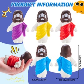 Hungdao 4 Pcs Religious Tiny Jesus Stress Toys 4.72 Inches PU Foam Squeezable Toys Jesus Sensory Toy Classic Religious Gifts Christ Savior Jesus for Vacation Bible School Easter Egg Stuffers Gift