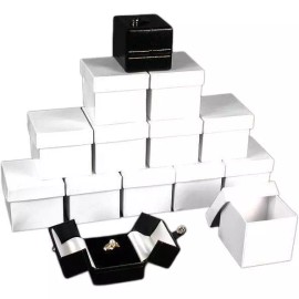 FindingKing 12 Large Ring Gift Boxes Black White Snap Lid Display