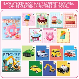 Vehicle Sticker Book and Dessert Sticker for Kids Reusable Vehicle Stickers for Toddlers, Paint by Sticker Educational Sensory Learning Toy, Party Supplies Birthday Gifts