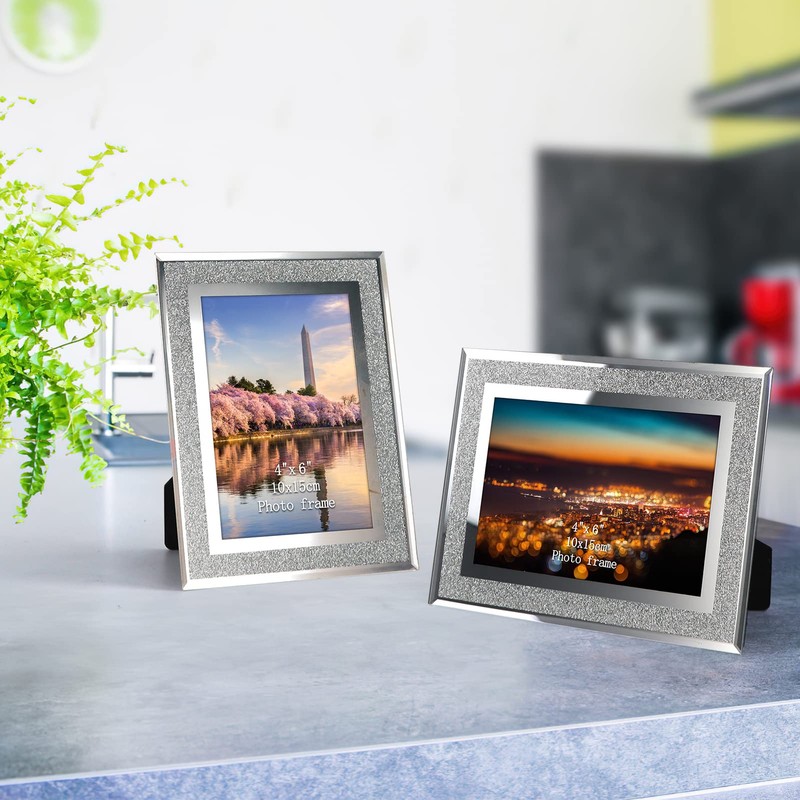 Calenzana 4x6 Glitter Picture Frames Set of 4, Sparkle Glass