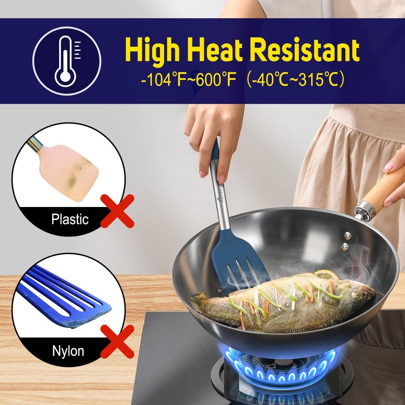 HOTEC Heat Resistant Silicone Solid Turner, Slotted Kitchen Spatulas set