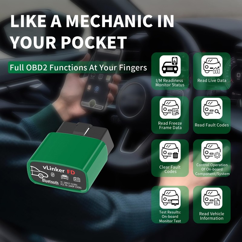 V-gate vLinker FD BT3.0 Bluetooth OBD2 Scanner Diagnostic Tool, Car