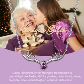 June Stone- Synthetic Alexandrite, Birthstone Antler Pendant & Rolo Chain Necklace, 925 Sterling Silver, Minimalist Deer/Elk Horn Animal Cubic Zirconia Jewelry Women Necklace, SCP6296B