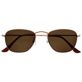 OPULIZE Sky Sunglasses Thin Rimmed Classic Shape Metal Frame Scratch Resistant Tinted Lens UV400 Protection Lens Gold Dark Brown Tips Mens Womens UV400 S95-9