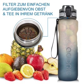 ADORIC Sports Water Bottle, BPA Free Tritan Non-Toxic Plastic Sport Water Cup, Durable Leak Proof Water Bottle with Filter, Flip Top