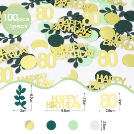 Sprinlot Pack of 20 80th Birthday Decoration Napkins + 12 Pieces Lantern Table Decoration 80th Birthday + Eucalyptus Confetti Table Decoration Green Decoration 80th Birthday Woman Gifts for 80th