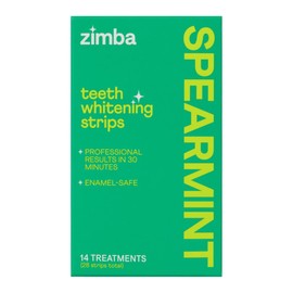Zimba Zimba Spearmint Flavored Teeth Whitening Strips | Vegan, Enamel Safe Hydrogen Peroxide Teeth Whitener for Coffee, Wine, Tobacco, and Other Stains | 14 Day Treatment | Spearmint