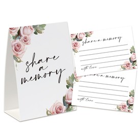 Xenseou Share A Memory Sign and Cards, Share A Memory Set for Celebration of Life/Birthday/Anniversary/Funeral/Graduation/Bridal Shower Game, Keepsake Funeral Card, Simple Funeral Memory Card-SAM08